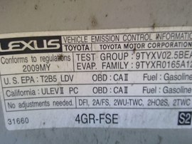 2009 LEXUS IS250, WHITE, SDN, 2.5L, AT,  Z25940